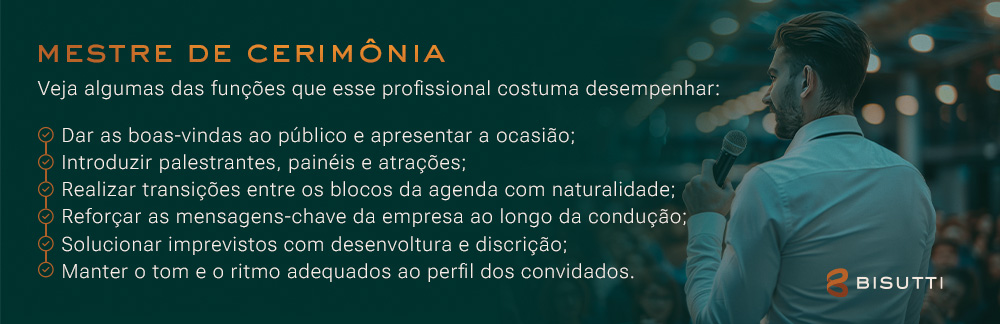 Funções do mestre de cerimônia.